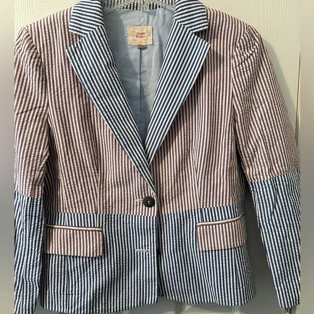 Vintage Brooks Brothers Two-Tone Seersucker Blazer - pink & Blue